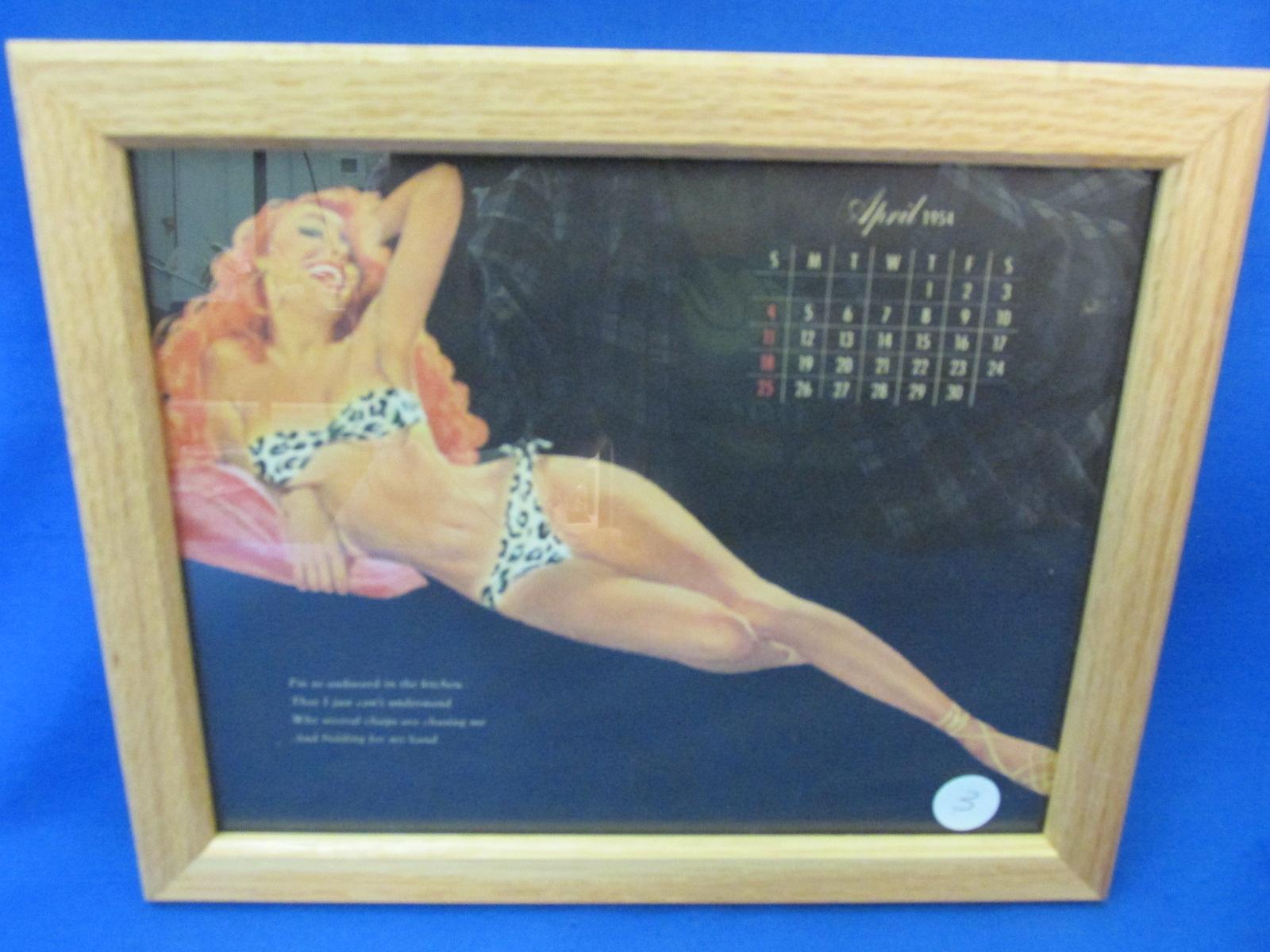 Framed Vintage Pin-Up  Calendar Page: April  1954 11 1/4” X 9 1/4”