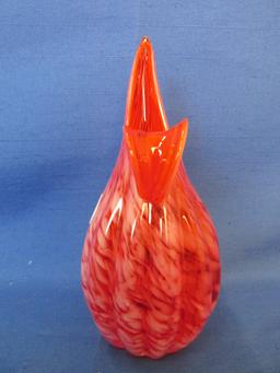 Lefton Orange & White Swirl Glass Pitcher Vase – Stands 7 1/4” T