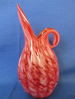 Lefton Orange & White Swirl Glass Pitcher Vase – Stands 7 1/4” T