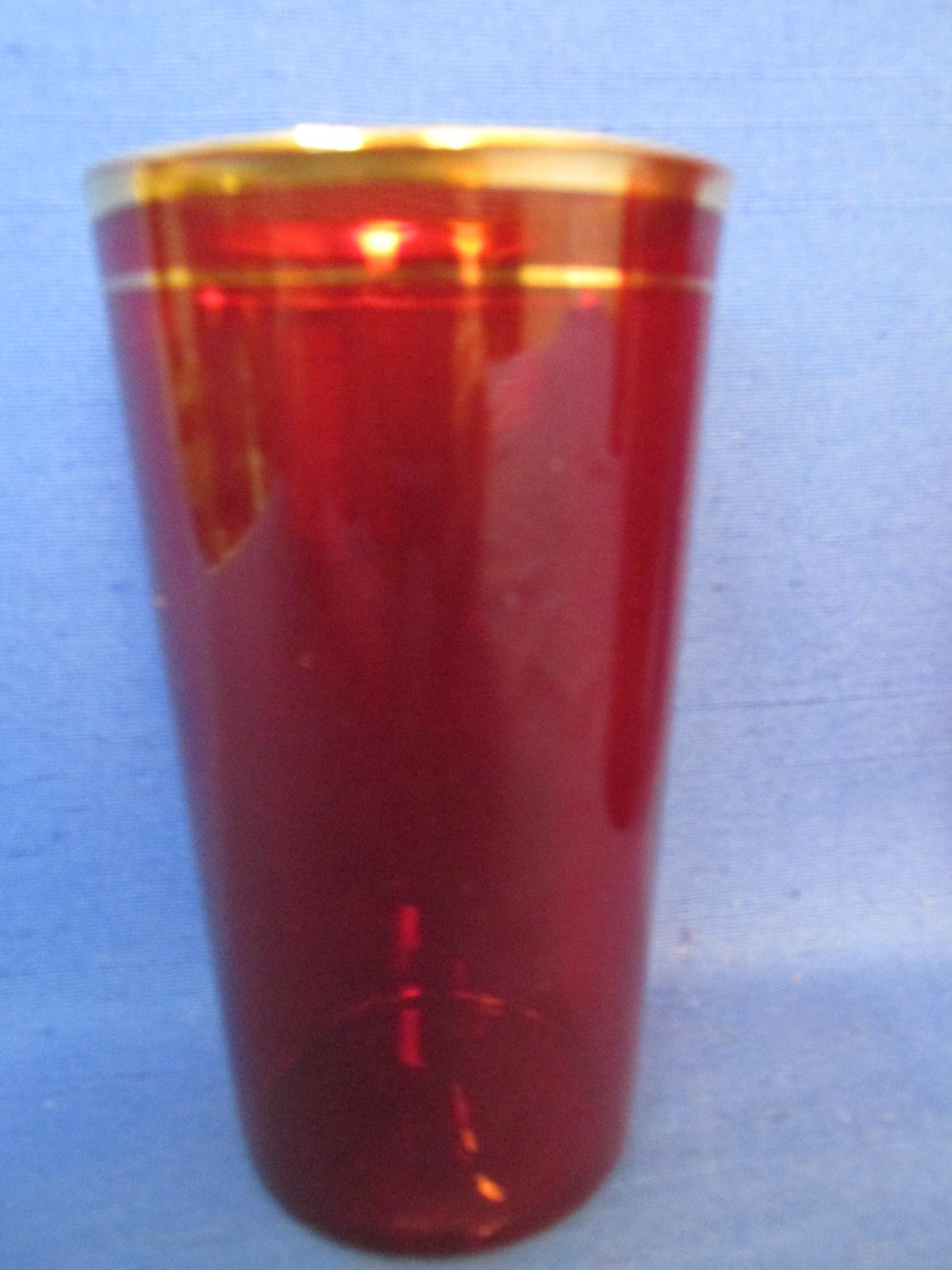 Gilt Edge Ruby Glass Tumblers Set of 6 – Each is 4 3/4” T x 2 3/4” w at top