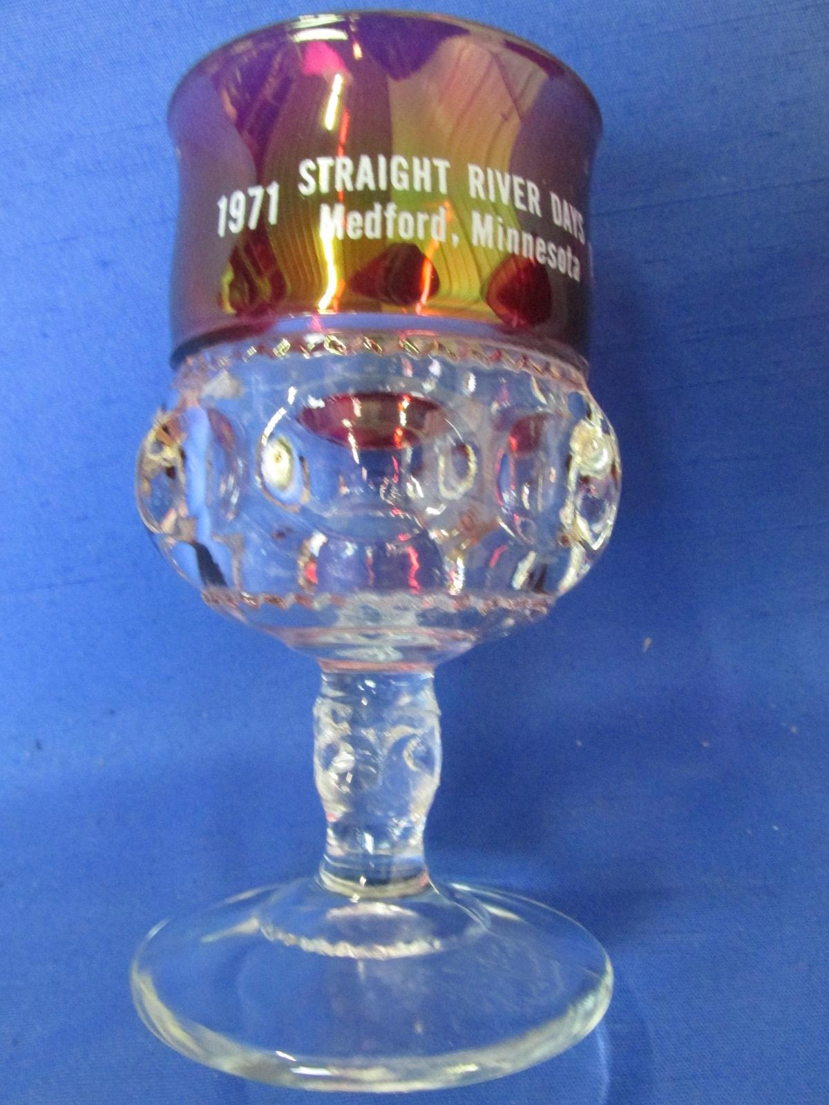 3 Vintage Cranberry Flashed Goblets – “1971 Medford, MN  Straight River Days”
