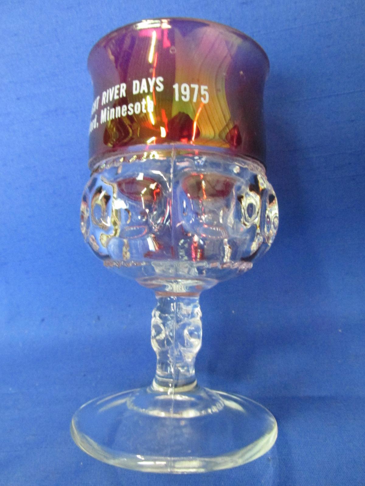 3 Vintage Cranberry Flashed Goblets – “1971 Medford, MN  Straight River Days”