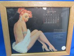 Framed Vintage Pin-Up  Calendar Page: December  1954 11 1/4” X 9 1/4”