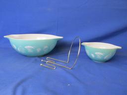 Vintage Pyrex Hot Air Balloons Turquoise Cinderella Mixing Bowl Set Chip Dip 444 & 441