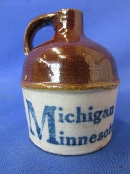 Miniature Pottery Jug – It's “The Little Brown Jug”  - “Michigan Minnesota – Who will Win?”