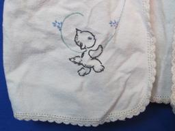 Vintage Flannelette Baby's Coat – Embroidered w Kittens – 16 1/4” long