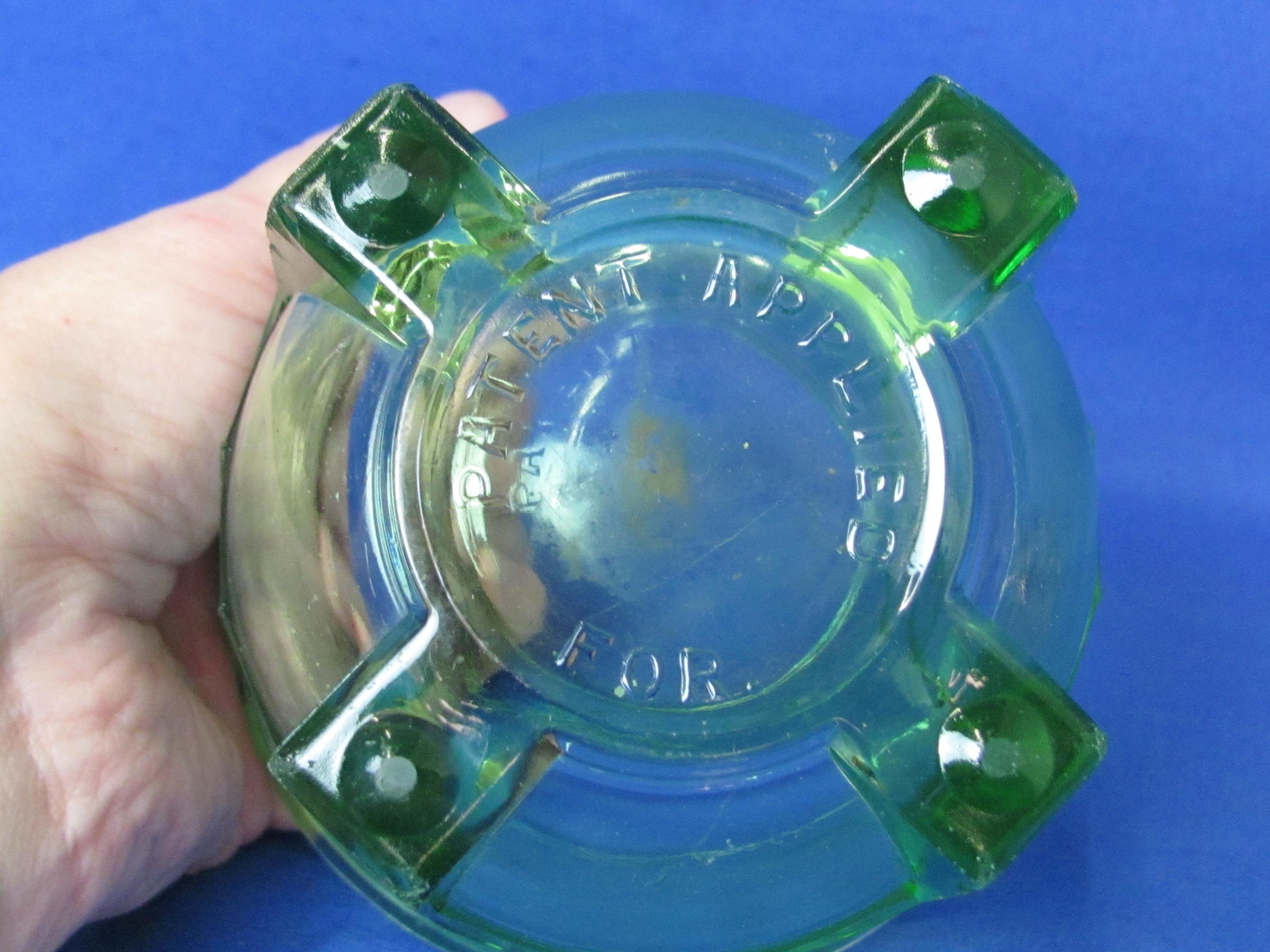 2 Cup Green Depression Glass Beater Jar with A&J Mixer – Wood Knob – 11” tall