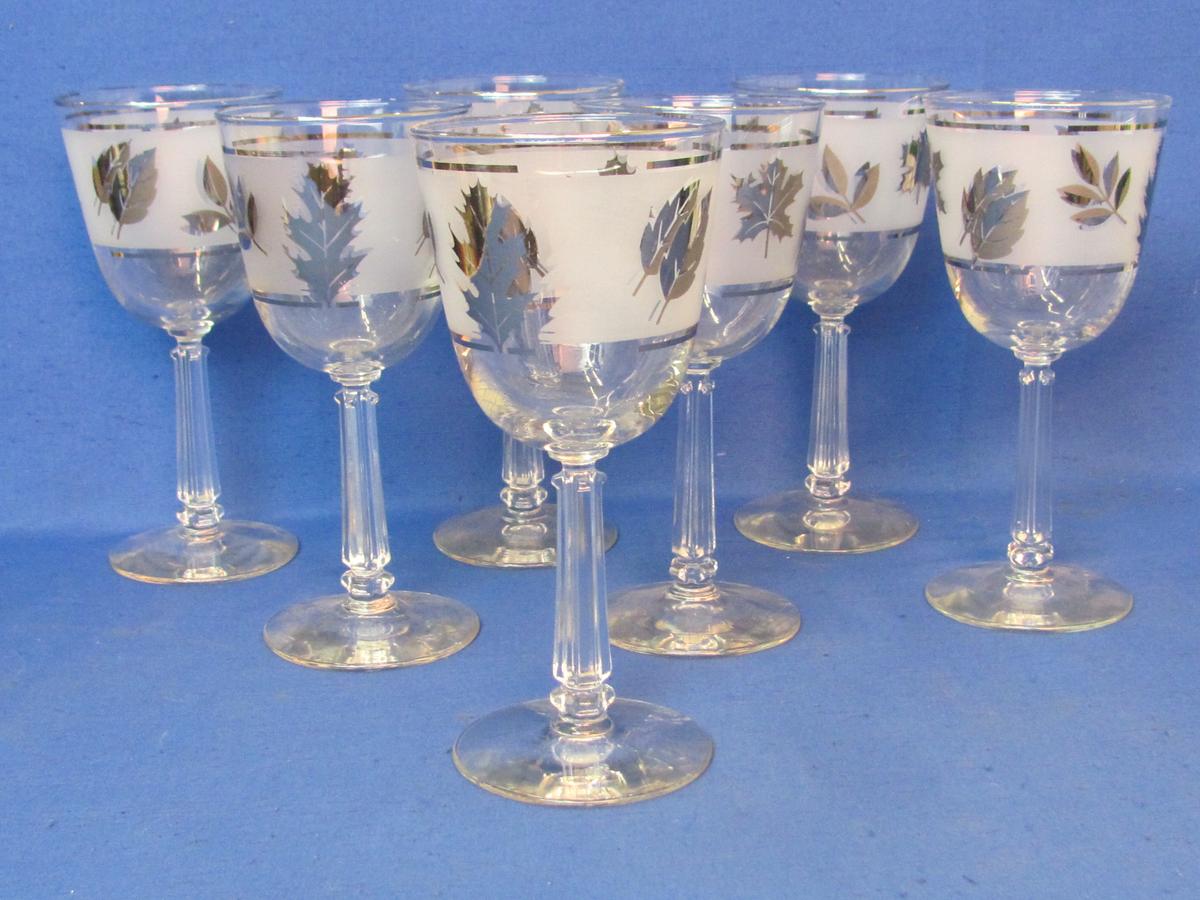 Set of 7 “Silver Leaf” Water Goblets by Libbey Glass – 7 1/4” tall