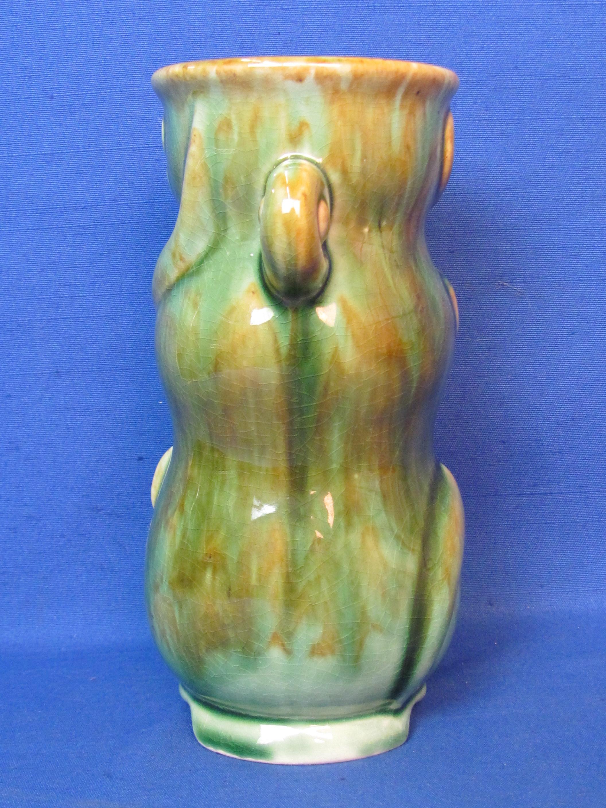 Vintage Pottery Vase – Green/Brown – Royal Copley or American Bisque – 7 1/2” tall