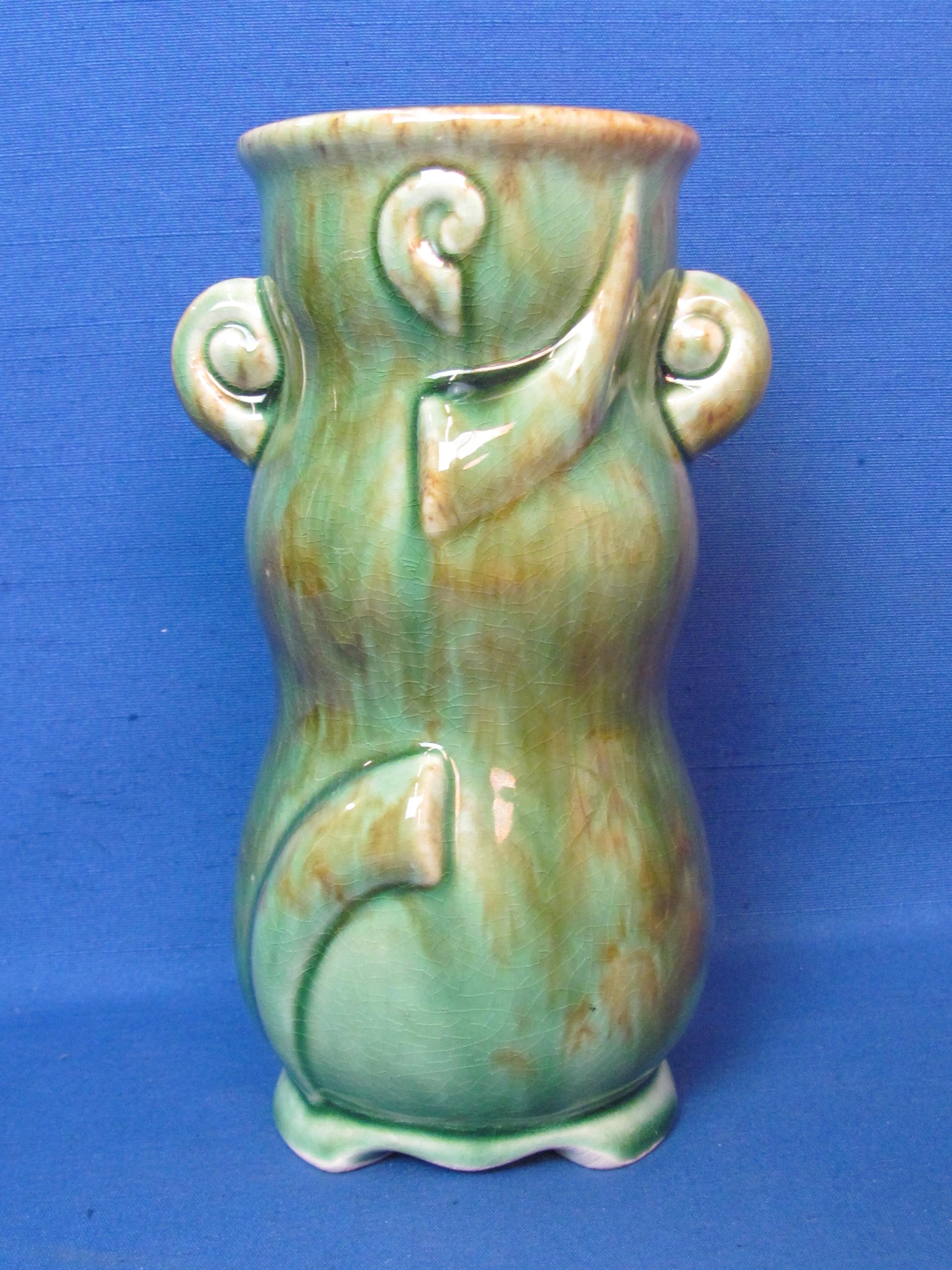 Vintage Pottery Vase – Green/Brown – Royal Copley or American Bisque – 7 1/2” tall