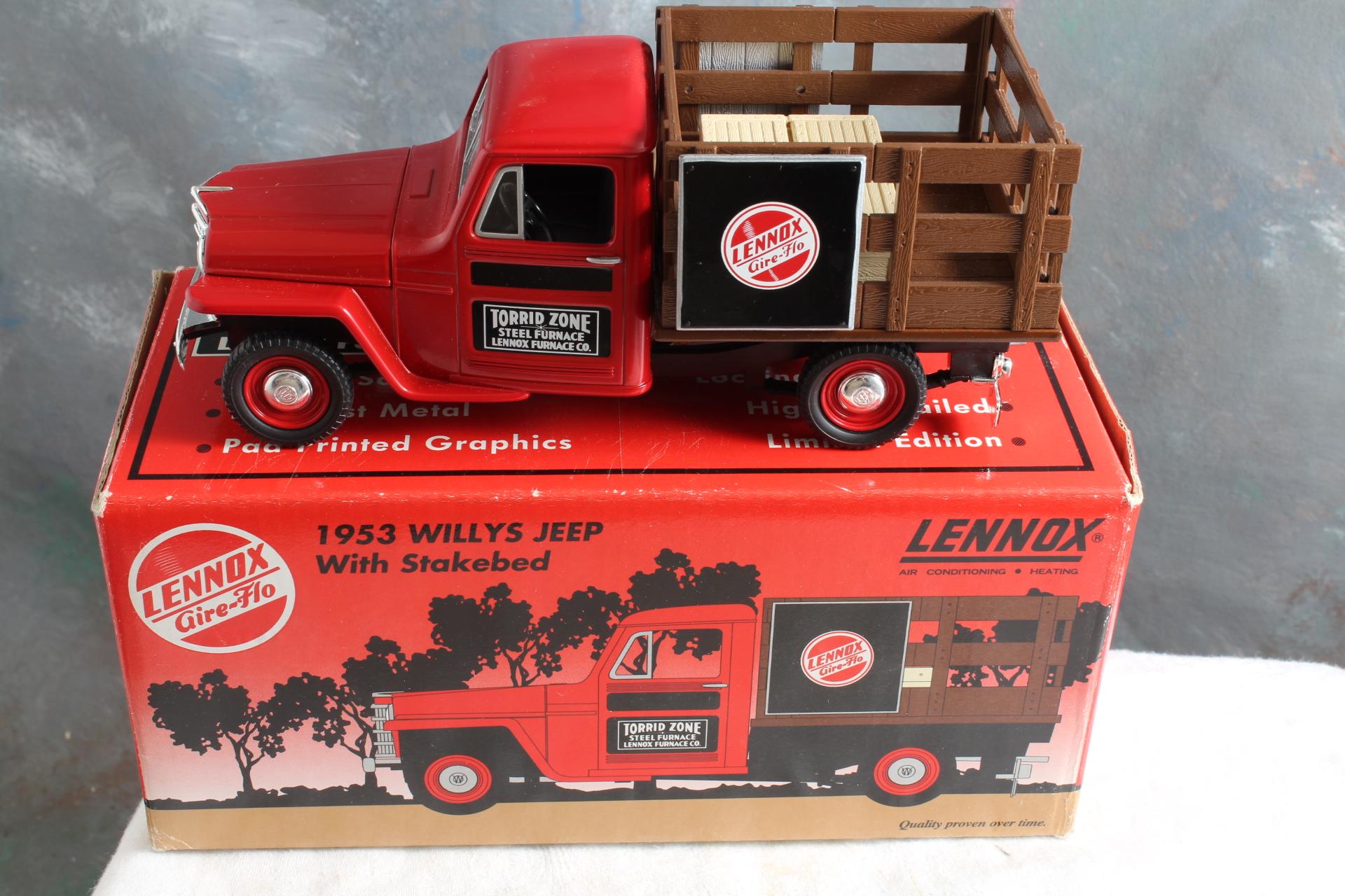 3 Piece Lot SpecCast Lennox 1953 Willys Jeep Diecast Bank, SpecCast Pick-Up