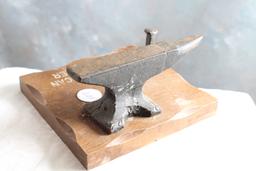 Antique EARLY AMERICAN NUT CRACKER Anvil & Spike on Board 4 1/2" Long