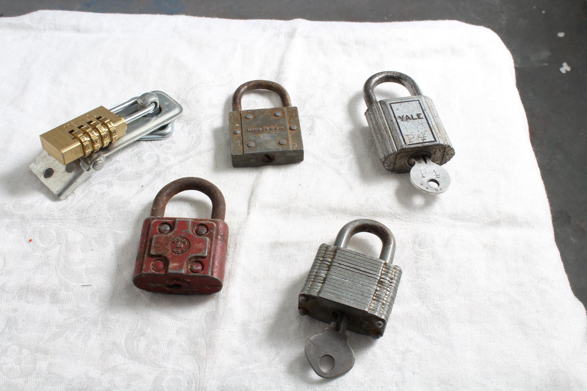 Vintage Lot of Padlocks Some with Keys Big Cast, Yale, Fortress, Slaymaker