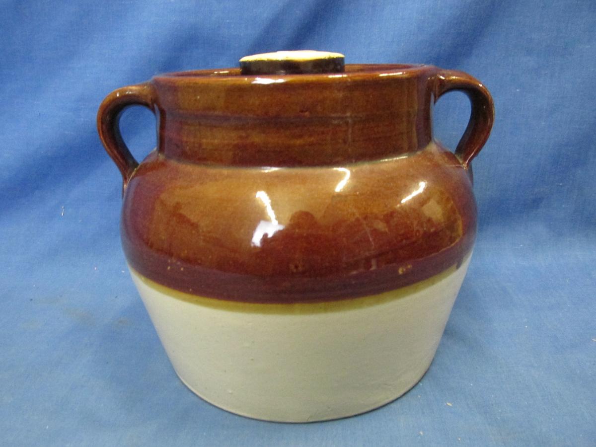 Vintage Stoneware Bean Pot (and a lid) 6” T x 6” W (base with a 4 1/2” DIA Lid