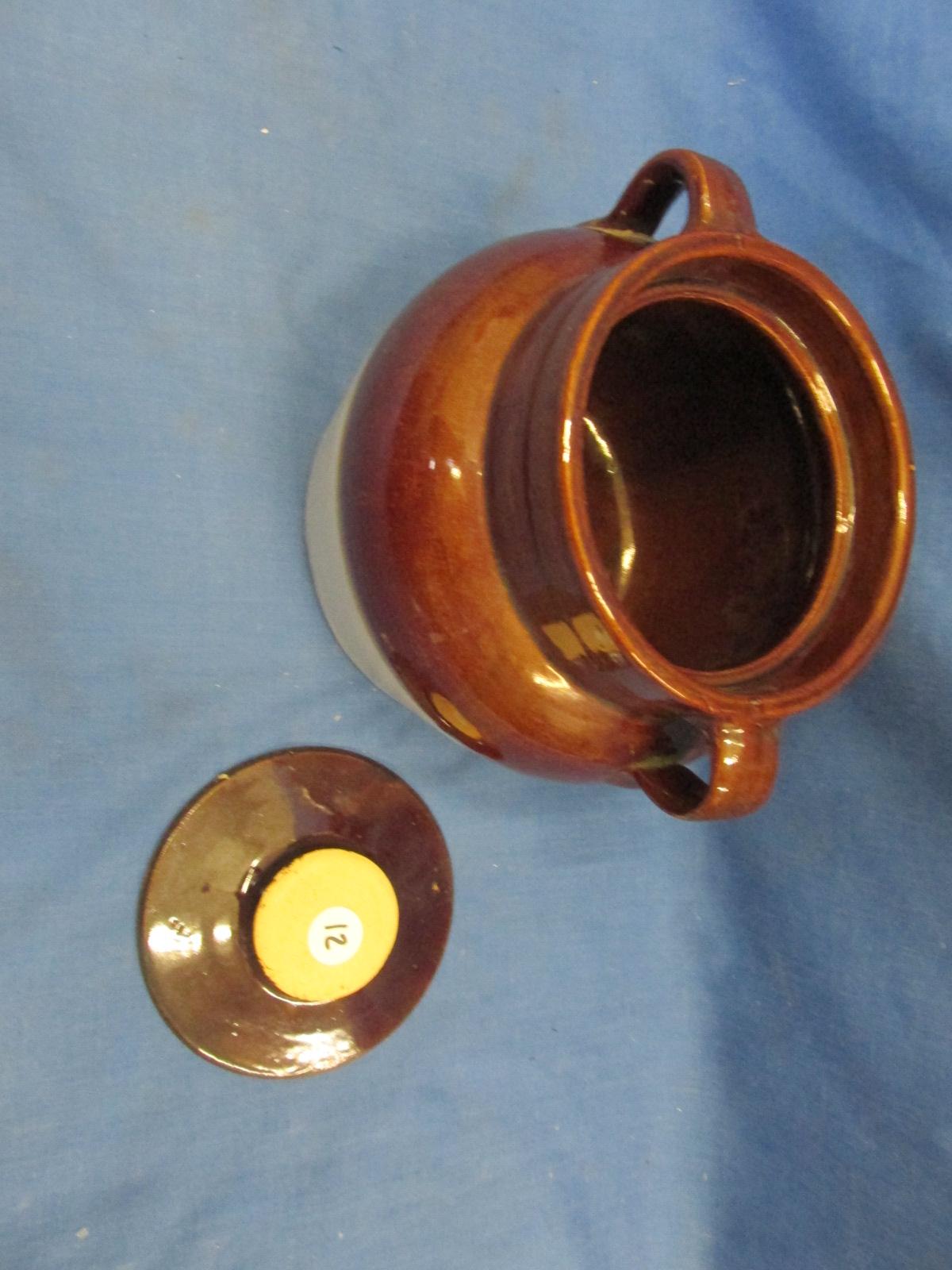 Vintage Stoneware Bean Pot (and a lid) 6” T x 6” W (base with a 4 1/2” DIA Lid