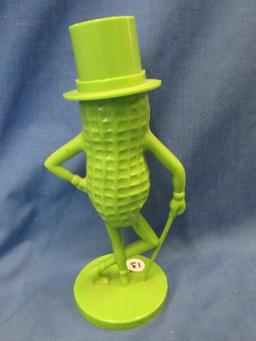 Vintage Advertising Characters:  8 1/2” T Mr. Peanut Green Plastic Bank & 7” T Sprout