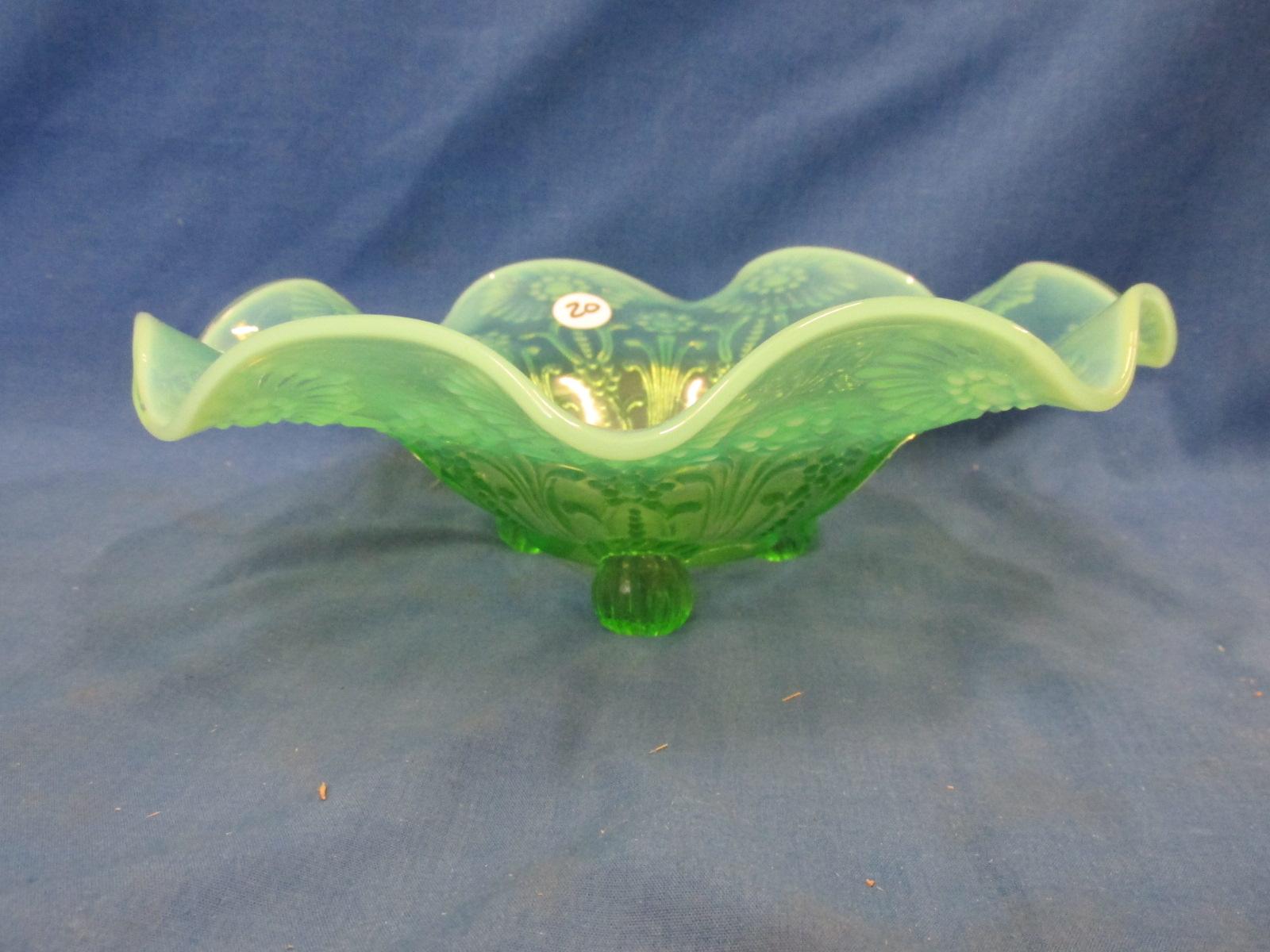 Vintage  Jade Opalescent Candy Bowl – Appx 10” DIA unmarked