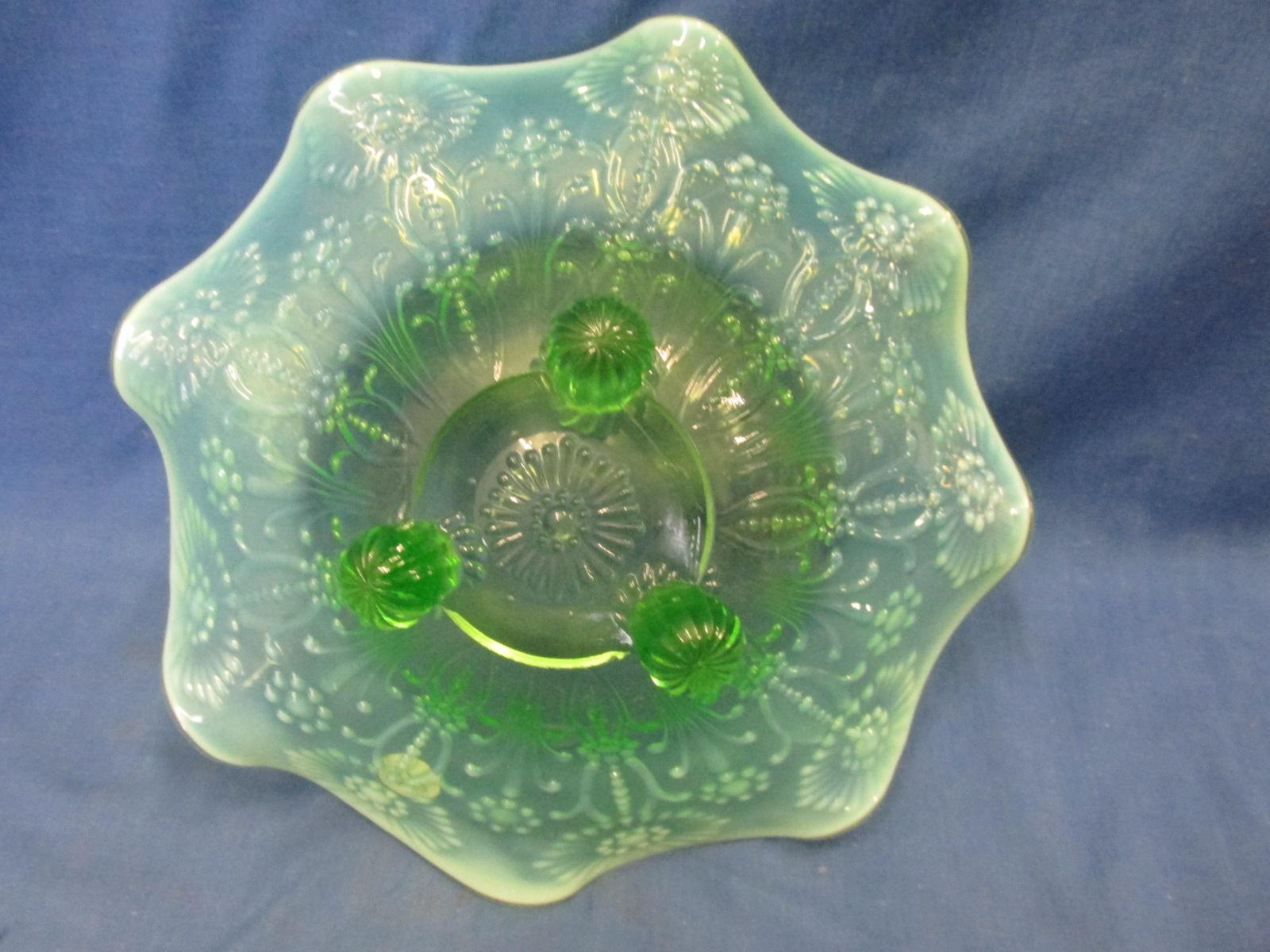 Vintage  Jade Opalescent Candy Bowl – Appx 10” DIA unmarked