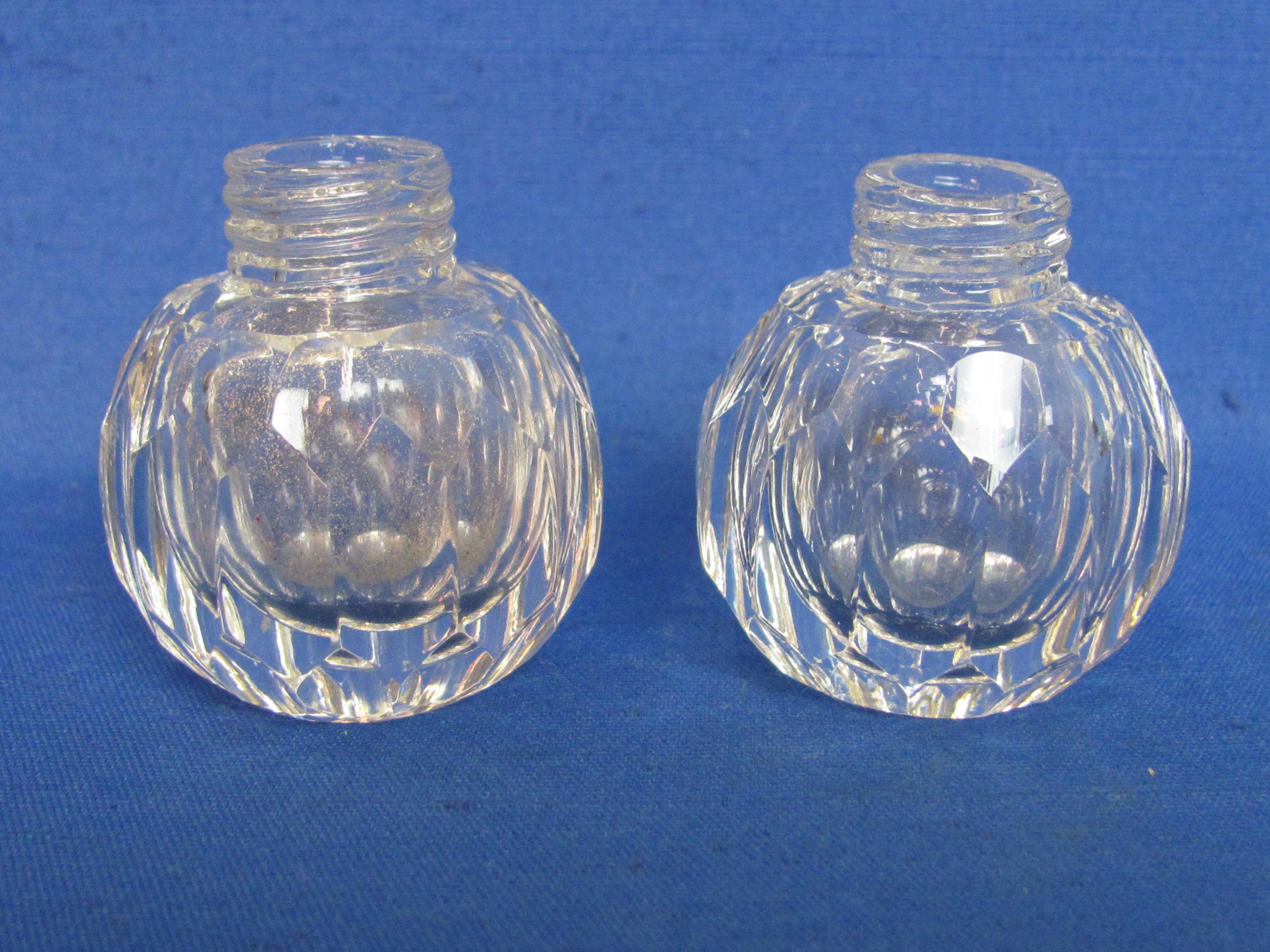 Pair of Small Crystal Salt & Pepper Shakers with Sterling Silver Caps – Caps weigh 4.6 grams