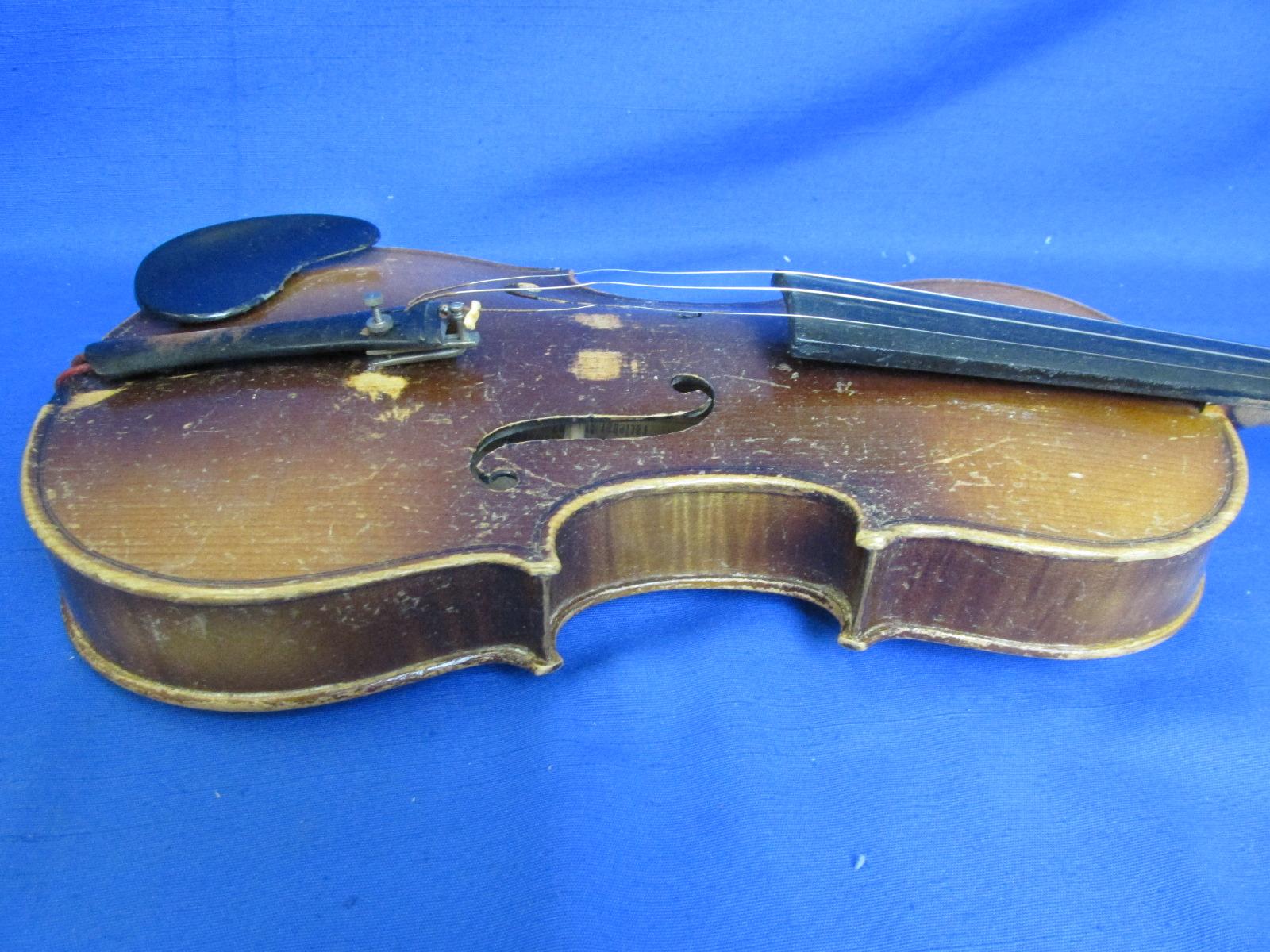 Antique Czech Made Ton Klar Violin with Bow (unmarked) in Antique Hard Case – See Pix