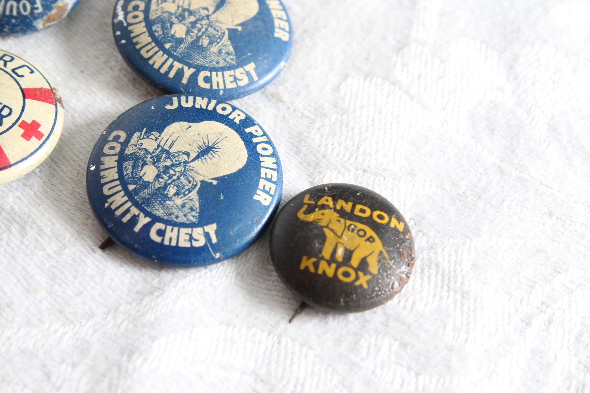 Lot of Antique Political Pinbacks Liberty Loan, Community Chest, Landon/Knox,