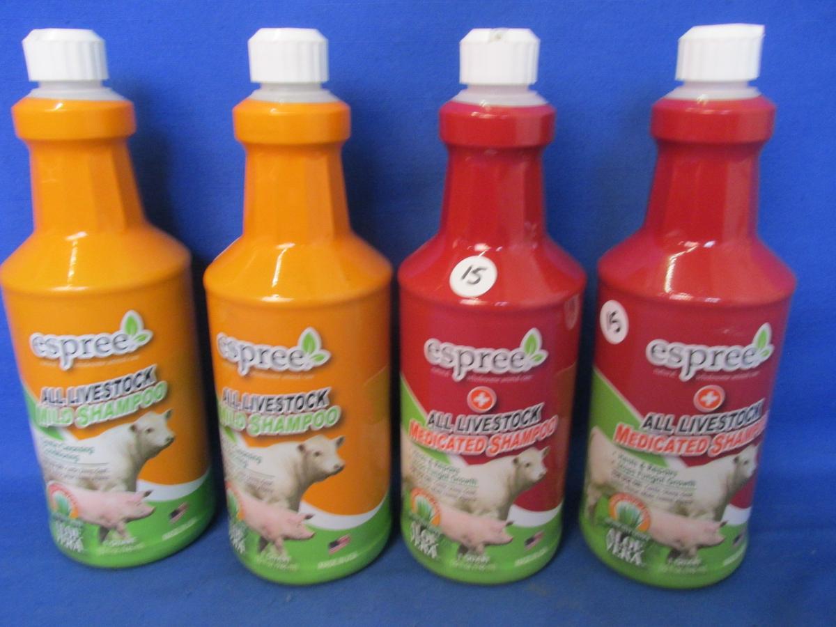 2 Bottles Espree All Livestock Mild Shampoo & 2 Bottles Espree All Livestock Medicated