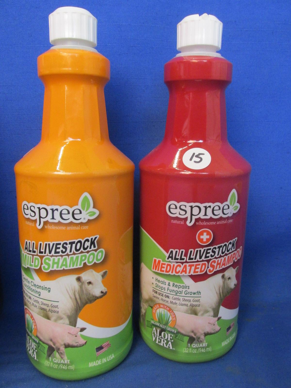 2 Bottles Espree All Livestock Mild Shampoo & 2 Bottles Espree All Livestock Medicated