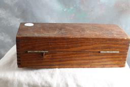 Primitive Dovetailed Wooden Pencil or Pen & Ink Desk Box Push Button Opening