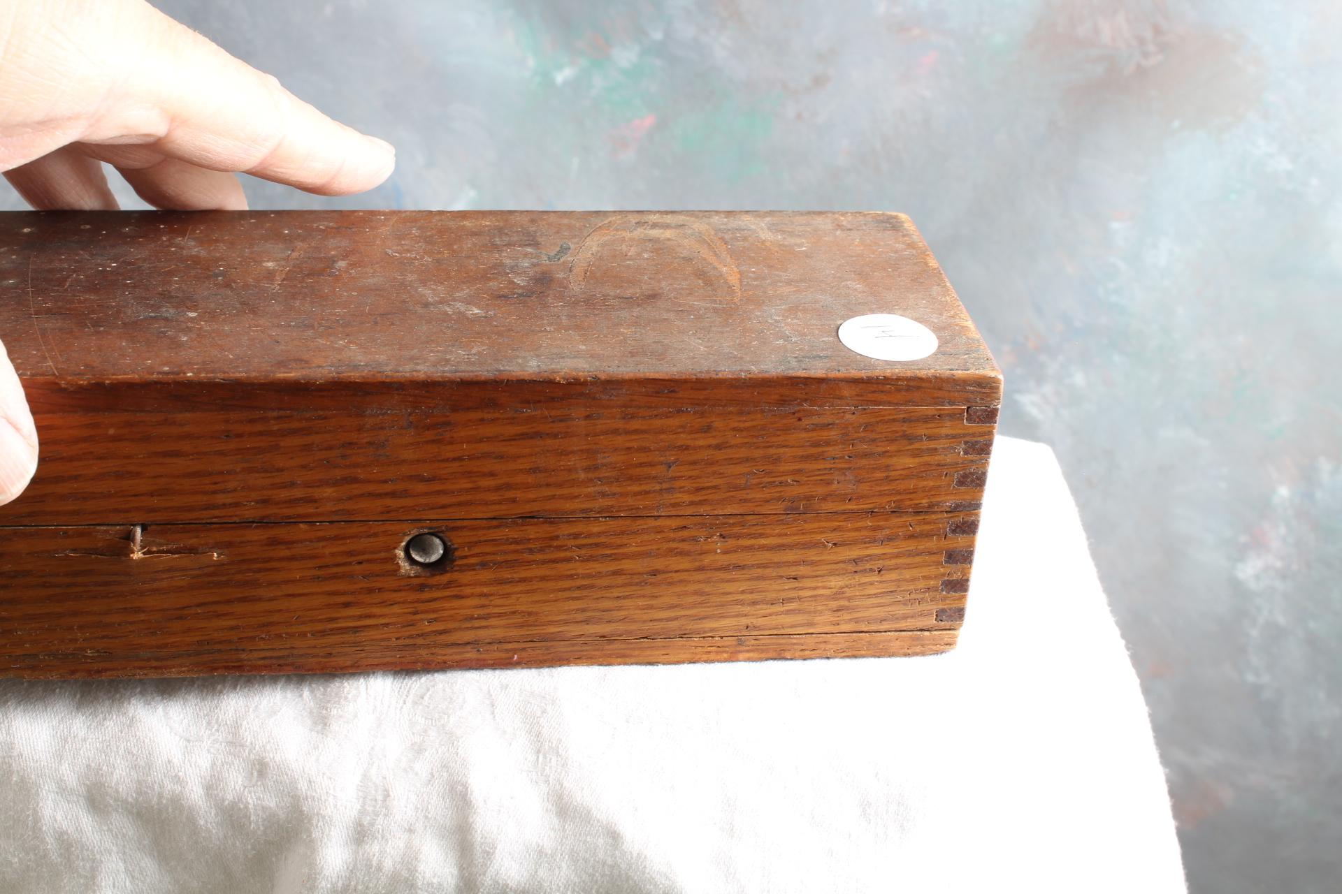Primitive Dovetailed Wooden Pencil or Pen & Ink Desk Box Push Button Opening