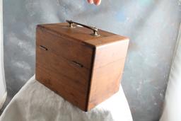 Primitive Wooden Box with Brass Hardware - Marked Schuck L.O. Inside