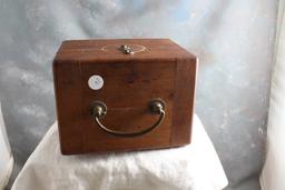 Primitive Wooden Box with Brass Hardware - Marked Schuck L.O. Inside