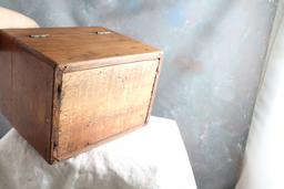 Primitive Wooden Box with Brass Hardware - Marked Schuck L.O. Inside