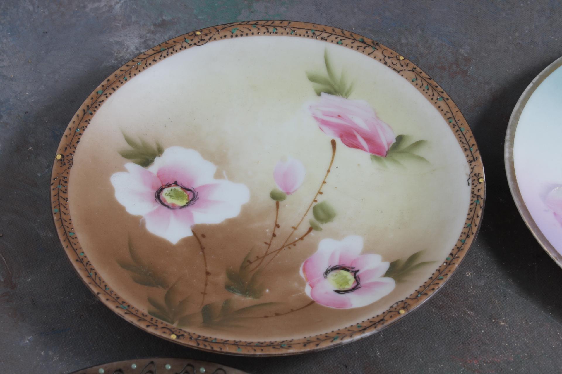 Lot of 6 Antique Handpainted Bread Plates Nippon Moriage, Bavaria, Germany,