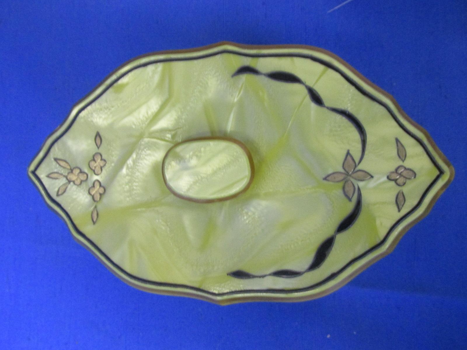 1930's Art Deco 6 Piece Pearlized Celluloid (Chartreuse) with carved & painted detail