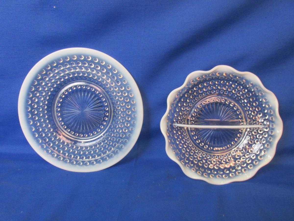 Vintage Moonstone 8 1/2” Snack Plate & 7 1/2” Divided Relish Bowl