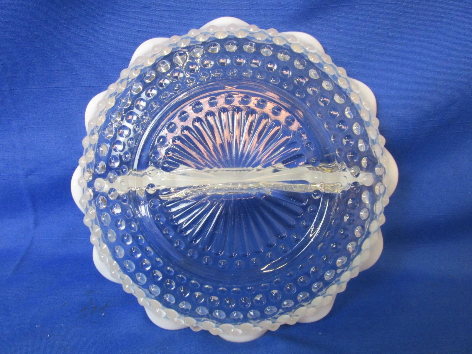 Vintage Moonstone 8 1/2” Snack Plate & 7 1/2” Divided Relish Bowl