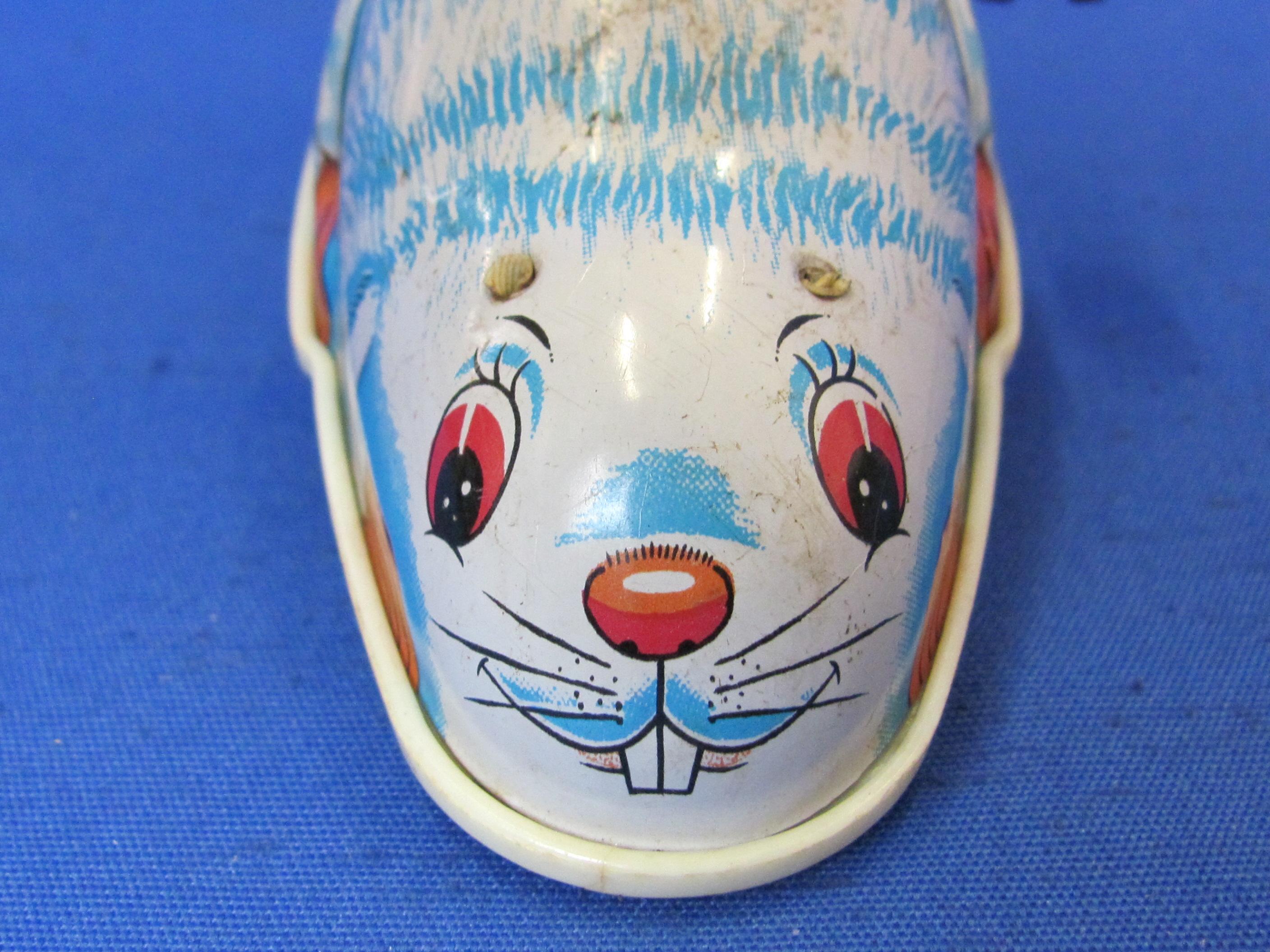 2 Tin Litho Wind-Up Toys: Bunny Rabbit & Mouse – Both made in Japan – Both Work