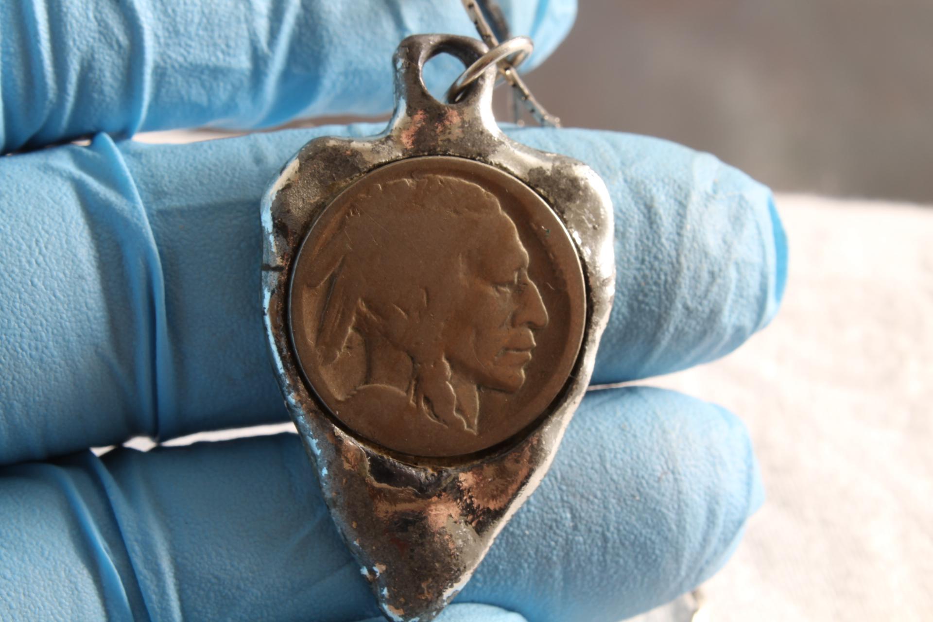 Arrowhead & Buffalo Nickle Necklace with Silvertone Chain