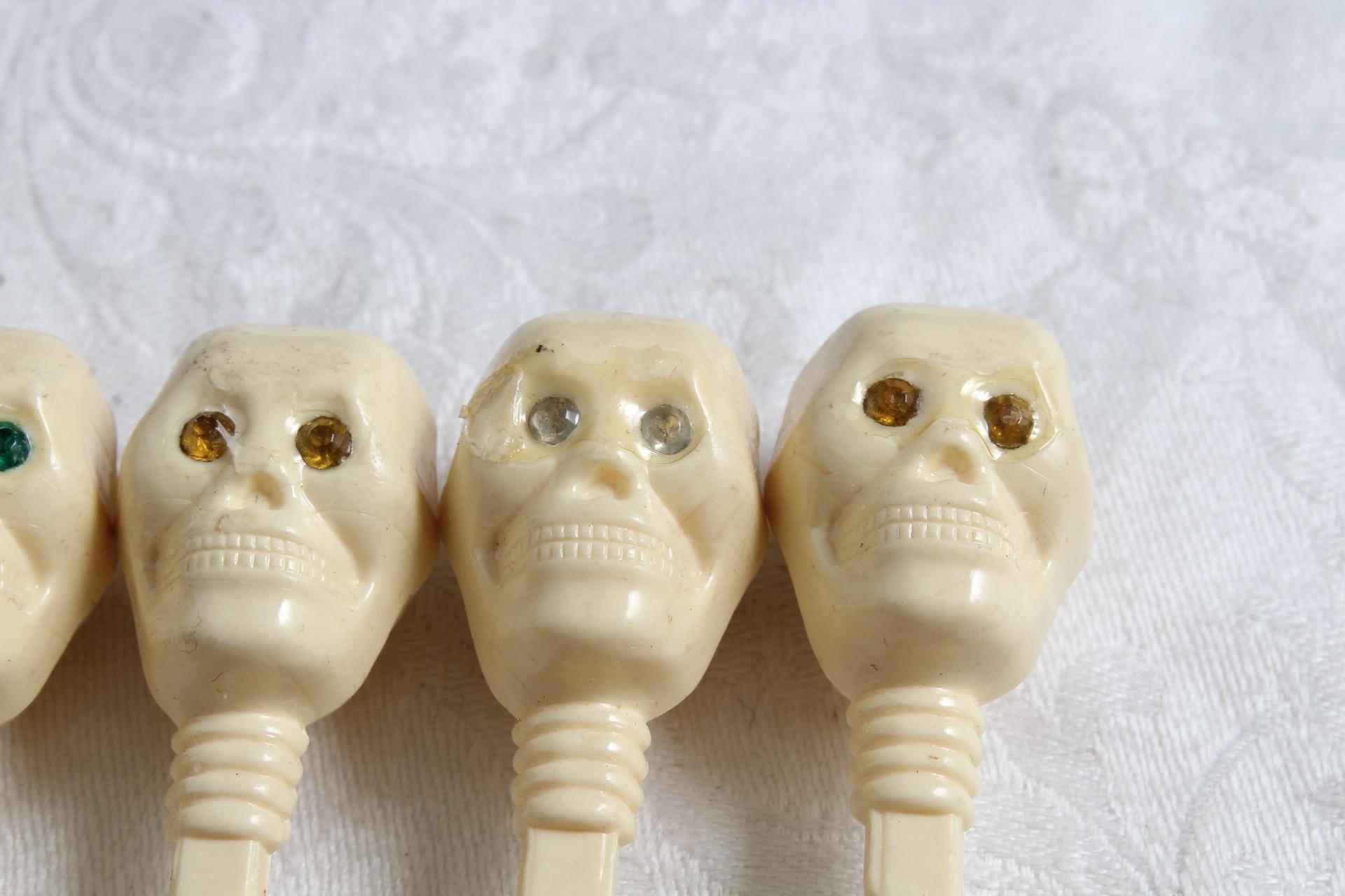 7 Vintage SKULL Skeleton Head with Rhinestone Eyes Swizzle Sticks