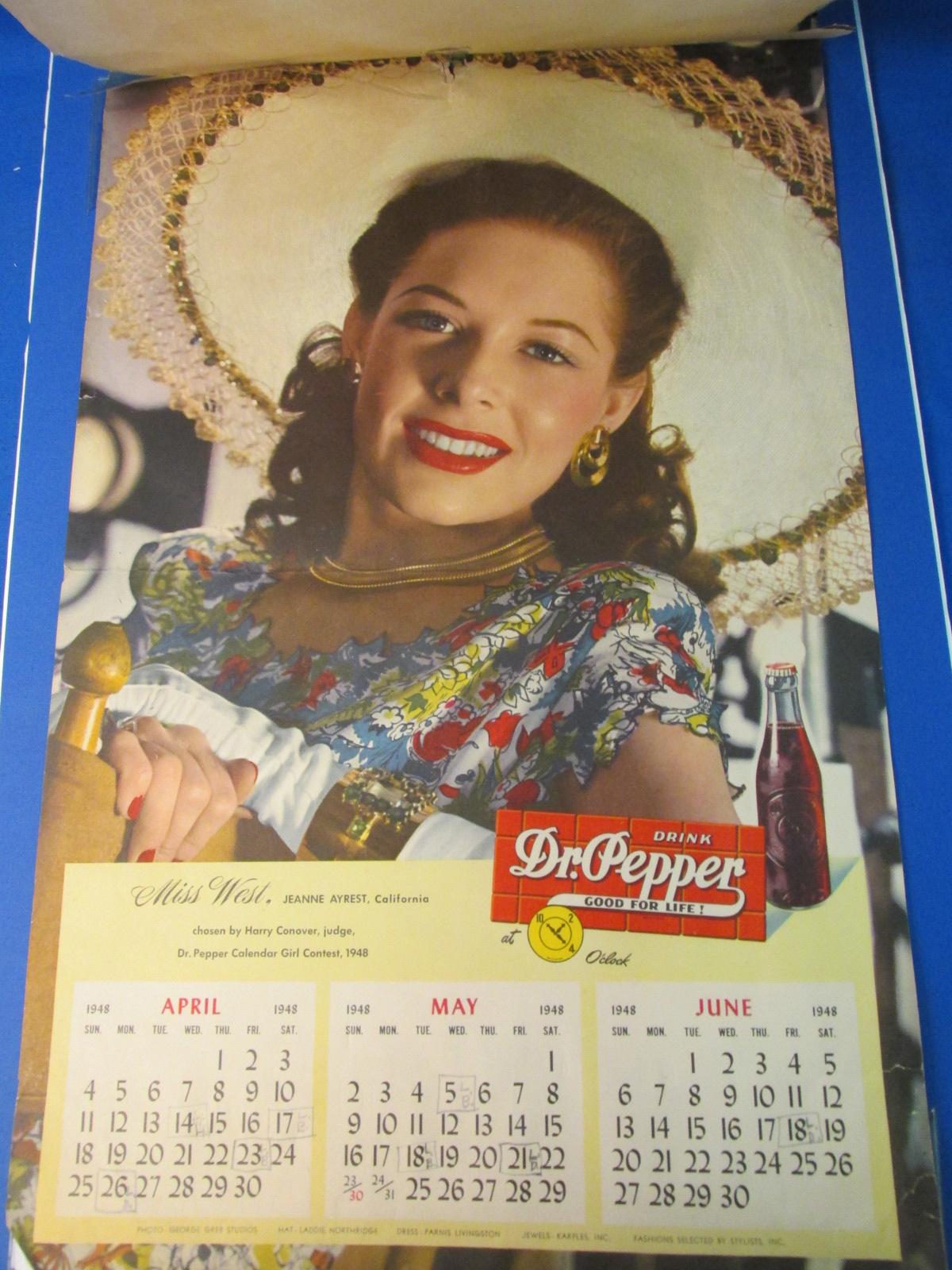 1948 Dr. Pepper Calendar-4 Sheets - 3 months per sheet – Each is 21 1/2” T x 13 1/2” W