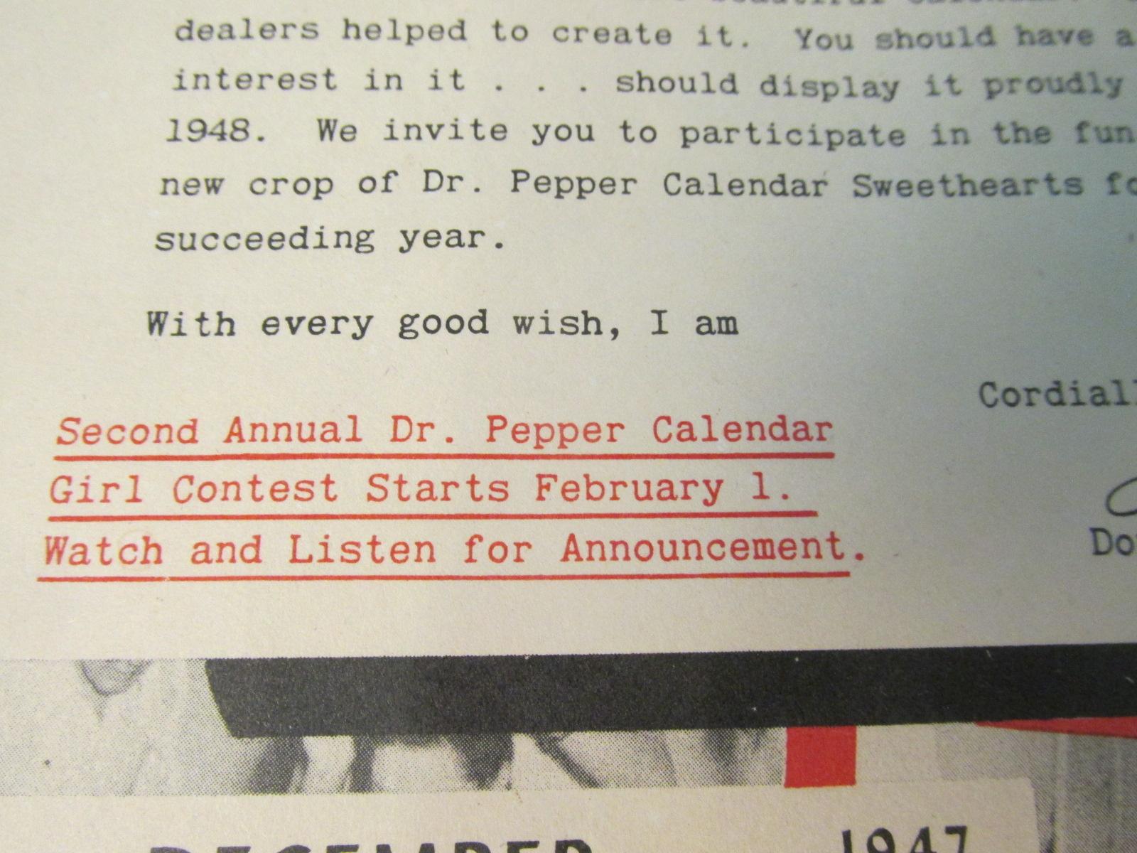 1948 Dr. Pepper Calendar-4 Sheets - 3 months per sheet – Each is 21 1/2” T x 13 1/2” W