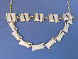 Vintage Thermoset Plastic Necklace & Bracelet – Light Blue & Silvertone