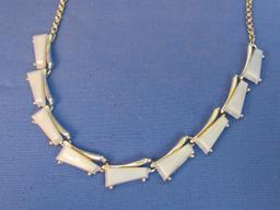 Vintage Thermoset Plastic Necklace & Bracelet – Light Blue & Silvertone