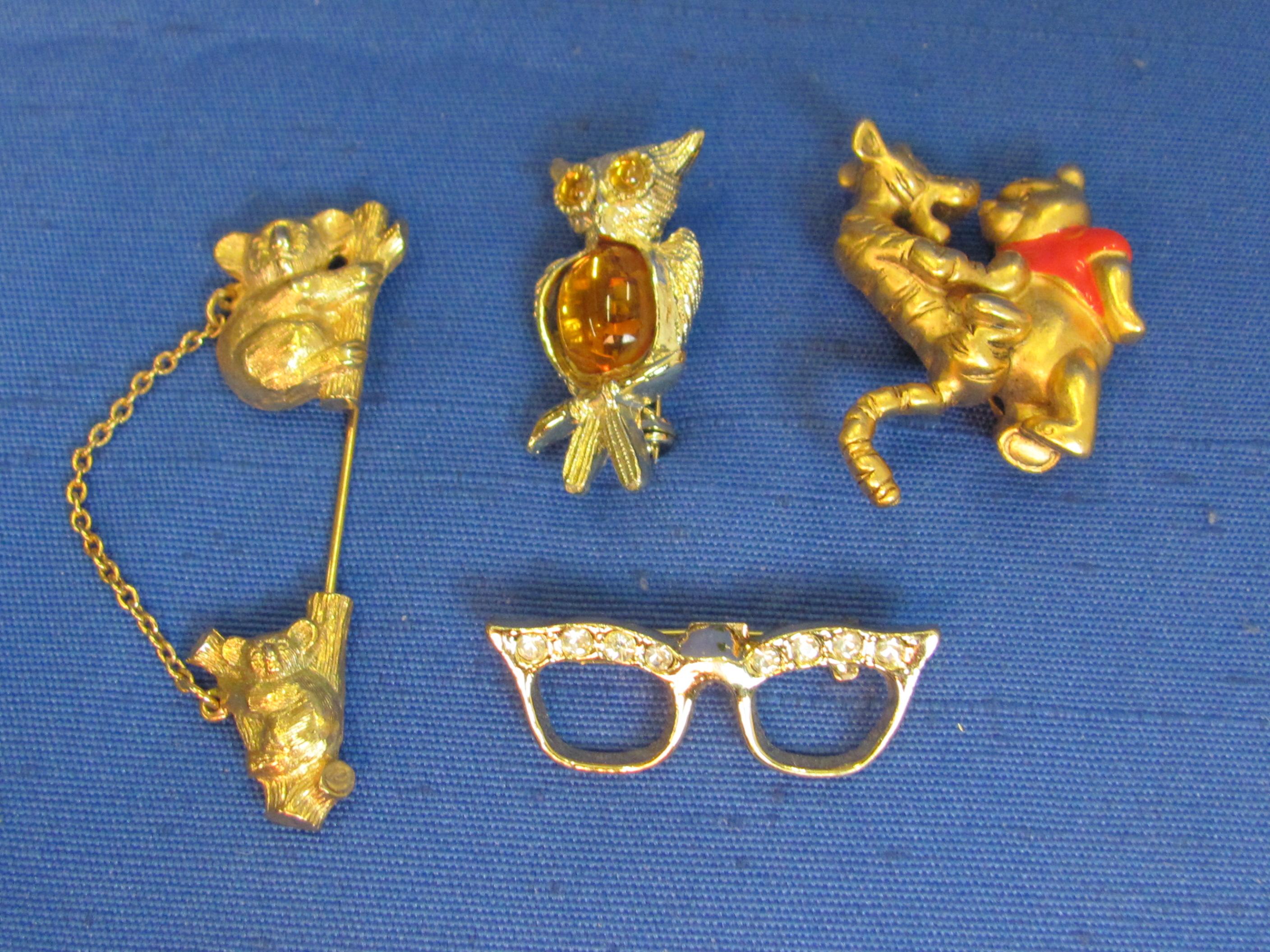 Fun Novelty Pins: Winnie the Pooh & Tigger – Eyeglasses – Owl – Koala Bear