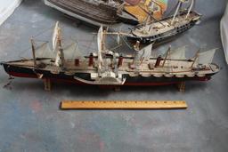 3 Vintage Ship Models Old Ironsides U.S.S. Constitution has the Box Side Wheeler