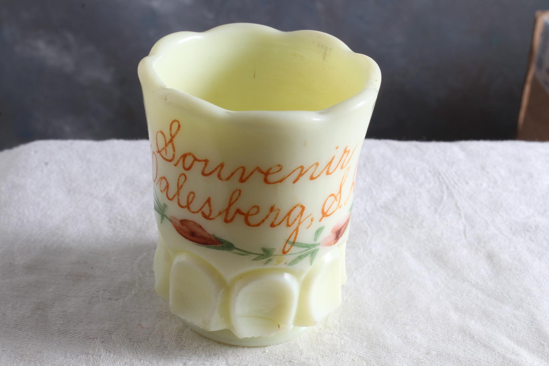 Antique Custard Glass Souvenir Toothpick or Match Holder Dalesburg, S.D.