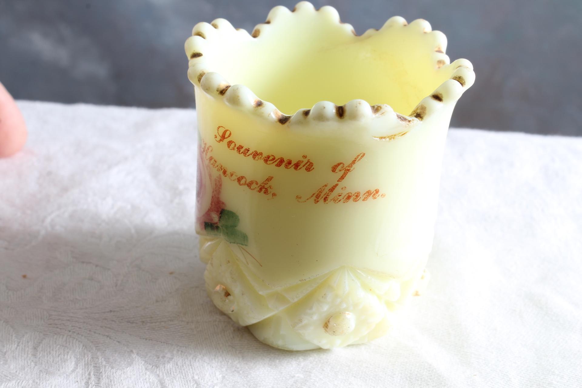 Antique Custard Glass Souvenir Toothpick or Match Holder Hancock, Minnesota