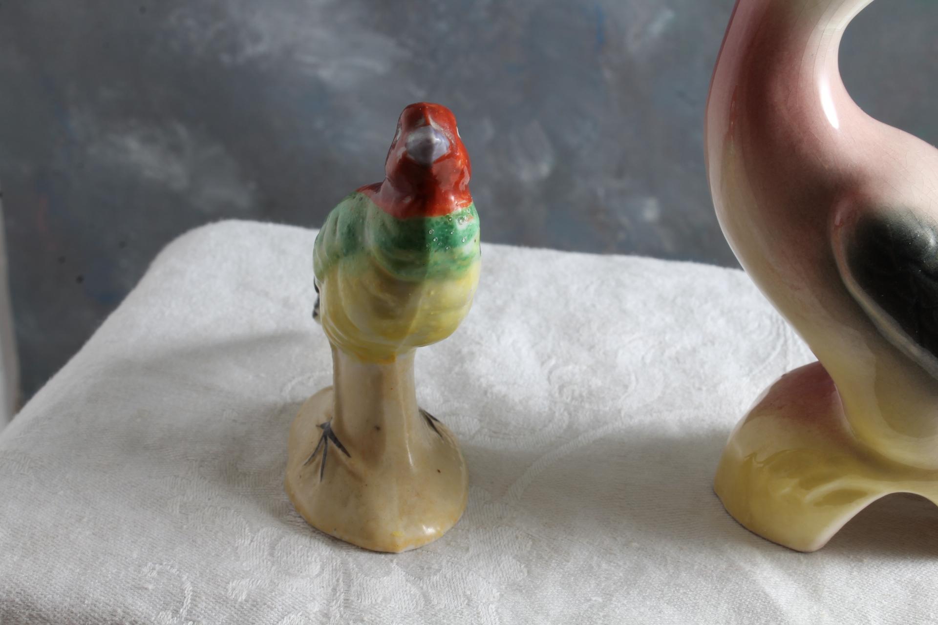 Vintage Pottery Pie Bird 5 1/8" Tall & Pottery Pheasant Figurine 3" Tall