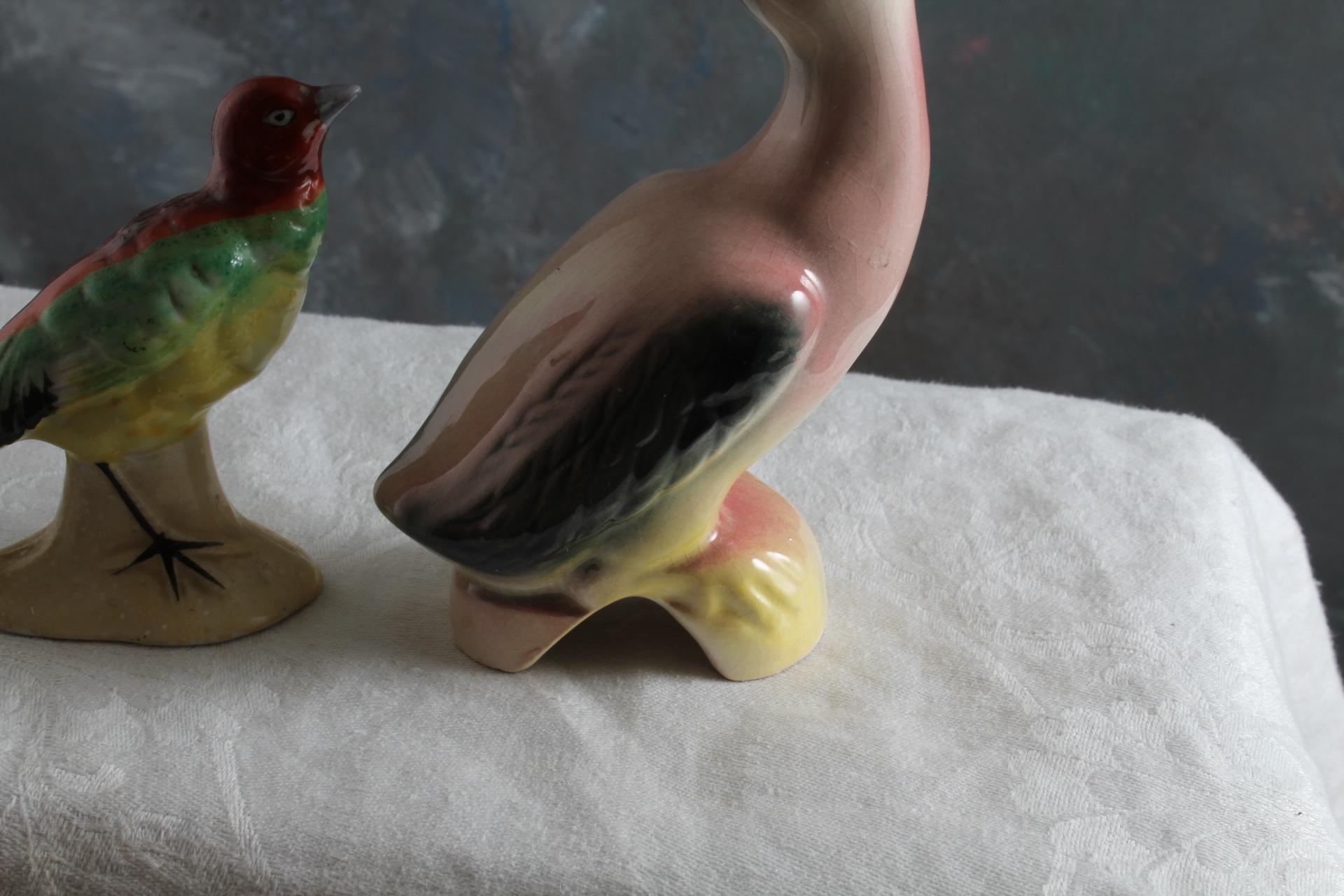 Vintage Pottery Pie Bird 5 1/8" Tall & Pottery Pheasant Figurine 3" Tall