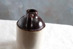 Vintage Brown Top Mini Jug 3 1/4" Tall Probably Uhl or Western Unmarked